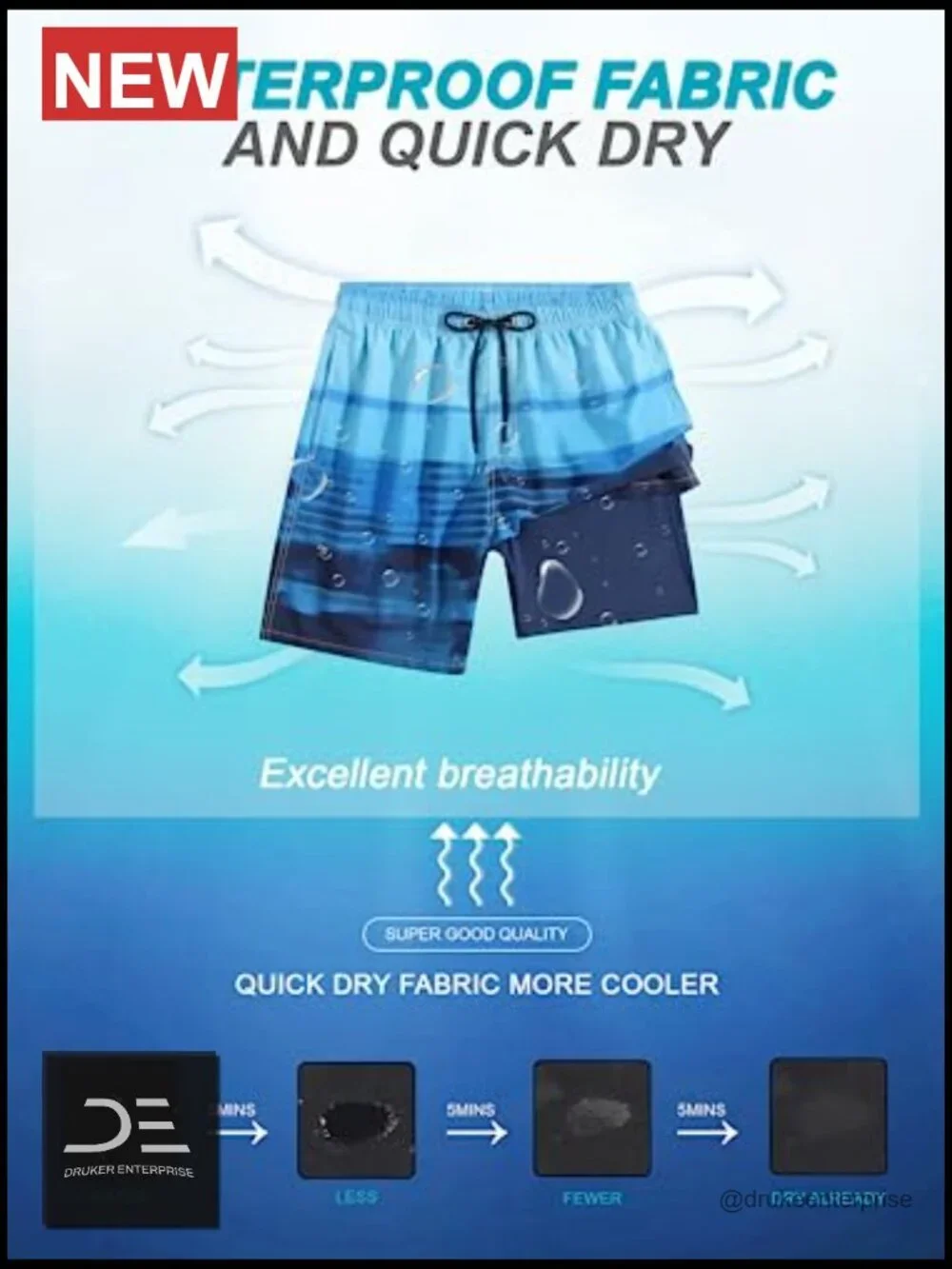 Quick Dry Swim Trunks with Compression Liner 2 in 1 Shorts